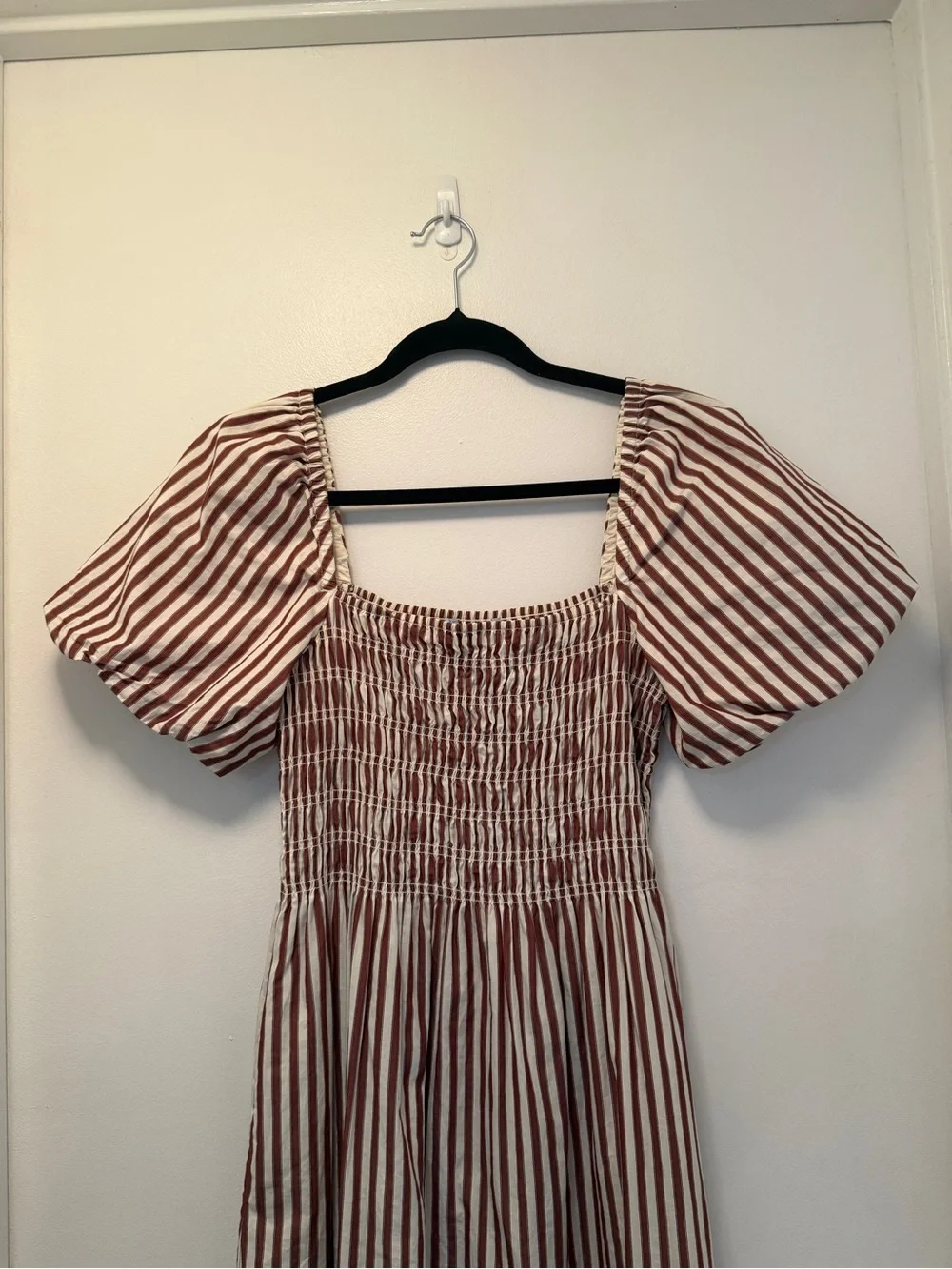 Hill House Julia Nap Dress | Rust Stripe | Cotton Midi | Smocked | Size S - Picture 8 of 12